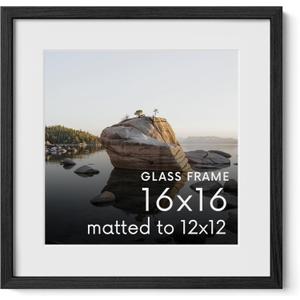 Haus and Hues 16x16 Picture Frame with Real Glass & Black American Oak Matted to 12x12 - Oak 16x16 Frame With Mat - Includes Vertical & Horizontal Hang - Ideal for Home, Room, Office (16x16 in, Black) (Black Oak)