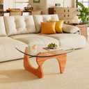 LUCKIIA Coffee Tables Glass Small Farmhouse Coffee Table Mid-Century Modern Wood Center Table for Living Room, Walnut Transparent, 32 Inch