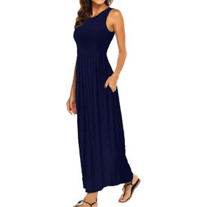 Hount Women's Summer Sleeveless Striped Flowy Casual Long Maxi Dress with Pockets (Medium)