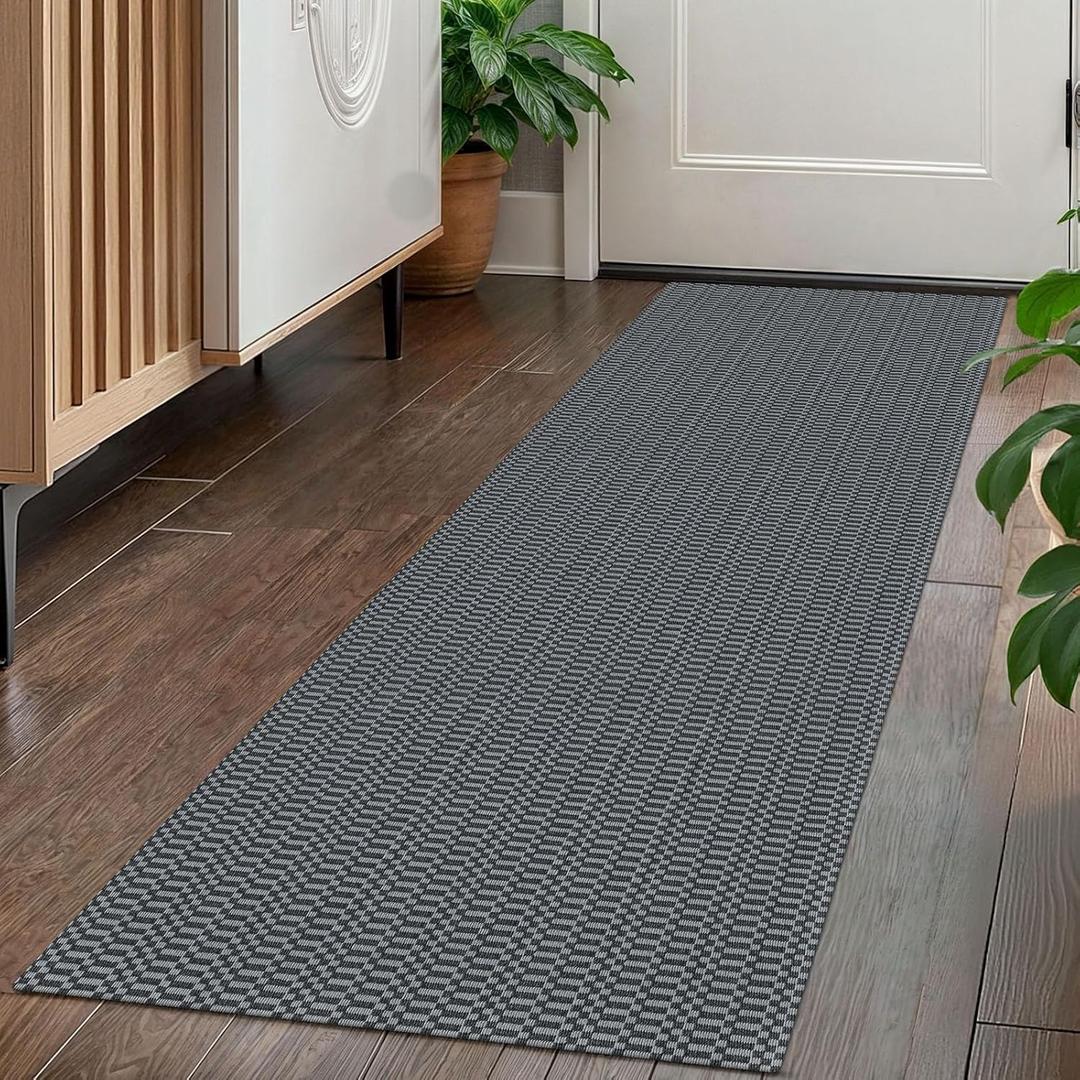 KOZYFLY Washable Runner Rug 2x5 Ft Runners for Hallways Throw Rug with Rubber Backing, Braided Cotton Entryway Runner Indoor, Carpet Runners for Hallway Kitchen Entryway Bedroom, Grey/Charcoal Grey (2' x 5' (Runner), Charcoal Grey/Dark Grey)