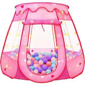Pop Up Princess Tent with Star Light, Toys for 2 3 Year Old Girl Birthday Gift, Ball Pit for Baby with 1 Carrying Bag, Foldable Kids Play Tent for Toddlers, Two Year Old Girl Toy Indoor Outdoor
