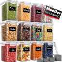 Mueller Airtight Food Storage Container Set with Lids 12-Piece, Kitchen & Pantry Organization and Storage, Dishwasher, Freezer and Microwave Safe 12 Labels, 4 Measuring Cups and Marker, White
