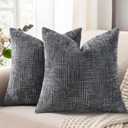 decorUhome Dark Grey Chenille Throw Pillow Covers 18x18 Set of 2 Thick Textured Slubby Couch Pillow Covers Farmhouse Accent Modern Neutral Decorative Pillow Cases for Bed Sofa Living Room