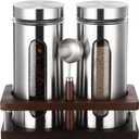 Suclain Stainless Steel Coffee Grounds Canisters with Shelf 2 x 50oz Sugar Coffee Bean Storage Container with Airtight Threaded Lid Glass Window Scoop Kitchen Jar Set for Bar Creamer Nut Tea
