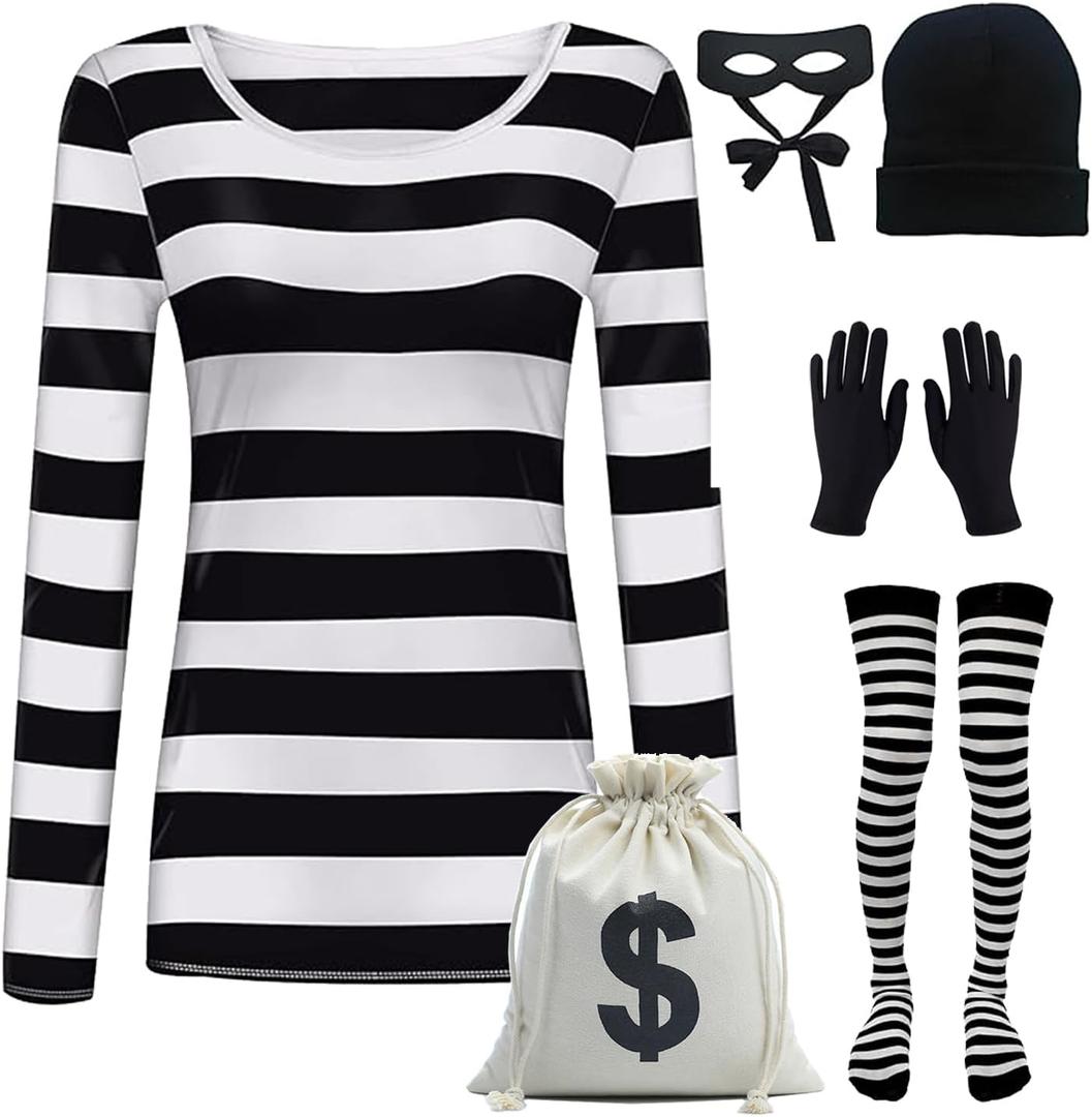 Adult Women's Robber Costume Thief Accessories Bank Robber Costume for Halloween (Large)