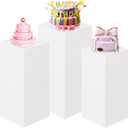 HAISIWLKJ 3PCS Square Pedestal Stands for Parties, White Metal Square Plinths Dessert Table Cube Display Pillars for Birthday Wedding Bridal Baby Shower Party Decorations(Small)
