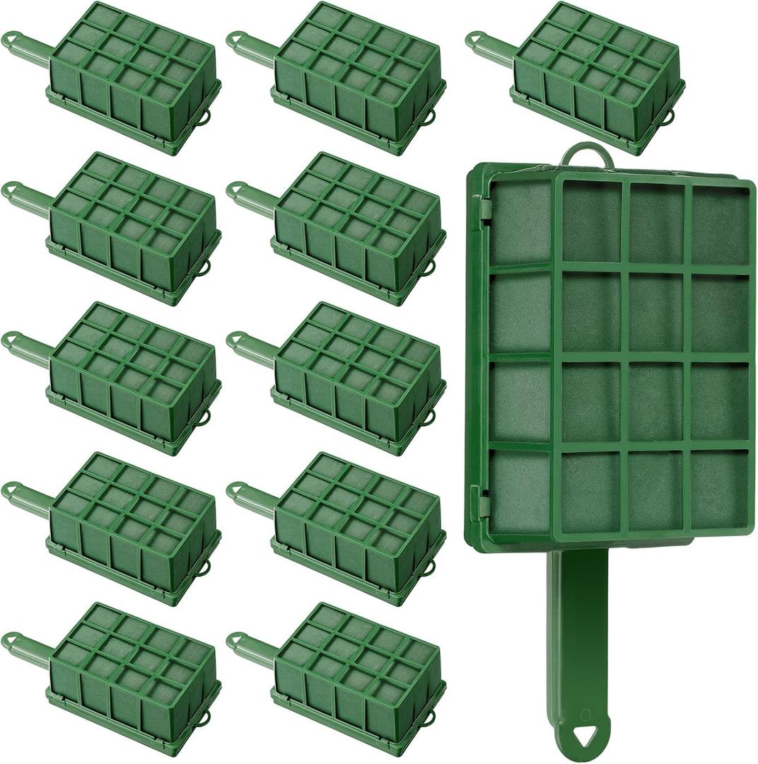 Patelai 4 Pieces Floral Foam Cage Floral Foam for Fresh Flower Arrangement with Handle Rectangle Foam Blocks for Wedding Party Artificial Fresh Flowers, 12.4 x 3.35 x 5.12 Inch, Green