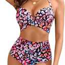 High Waisted Underwire Bikini Sets - Women 2025 Two Piece Swimsuits Halter Bathing Suits with Tummy Control Bottom, Size: L