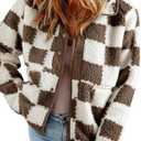 SHEWIN Jackets For Women Causal Sherpa Fall Jacket Loose Button Down Plaid Winter Coats (Small)