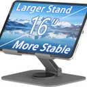 Larger Metal Tablet Stand, Adjustable 360 Rotation Tablet Holder Compatible with 4-16" Tablet Such as iPad Pro Air, iPad mini, Tab S10 Ultra, Grey