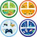 Hushee 4 Pcs 8.5 Inch Kids Dinner Plate for Kids Toddlers Girls Boys Divided Reusable 3 Compartment Dinnerware Plates for School Party Supplies(Boys)