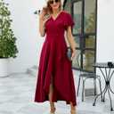 Long Black Formal Dresses for Women Gowns Evening Party Cocktail Dress,Split Elegant V Neck Wrap Ruffle Wedding Guest Dresses (Red), Large