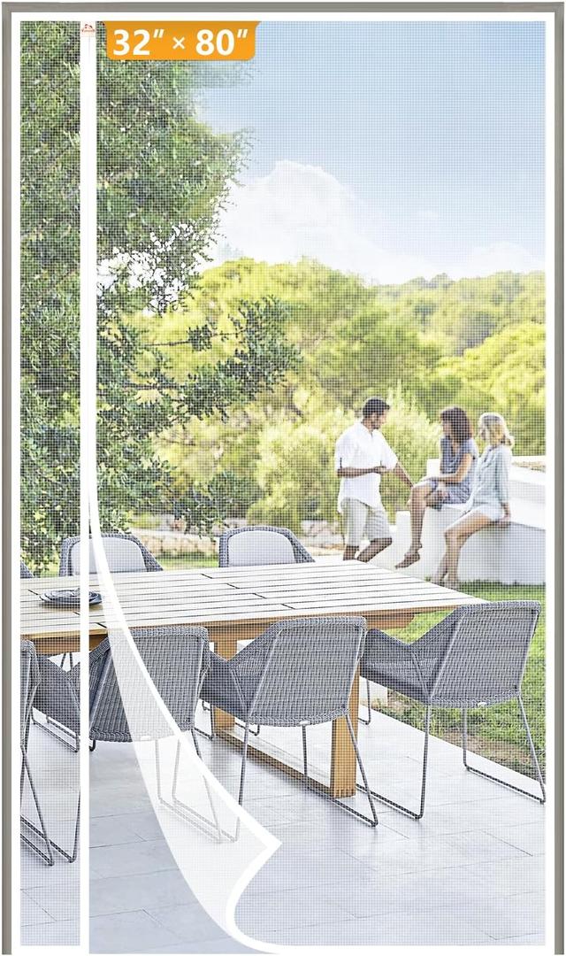 Yotache White Reversible Side Opening Magnetic Screen Door Fits Door Size 32 x 80, Unobstructed View Upgraded Polyester Mesh for Back Door, Actual Screen Size 34" x 81"