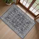 Washable 2x3 Entryway Area Rug - Small Non Slip Vintage Kitchen Runner Rugs Indoor Entrance Soft Neutral Stain Resistant Bathroom Mat Farmhouse Carpet for Bedroom Living Room Entry Laundry 2'x3' Black