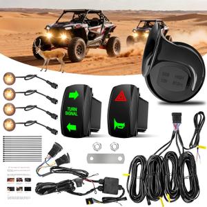 Wisamic UTV Turn Signal Kit with Horn, Pre-Wired, Plug and Play UTV ATV Blinker with Rocker Switch, Hazard Light, Relay, Universal Turn Signal Street Legal Kit Fits for Kawasaki Polaris Can-Am CFMOTO
