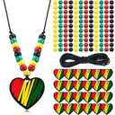 Ecally 24 Sets Black History Month Craft Kits Black Red Green Yellow Bead Necklace Craft Make Your Own Necklace for African Celebration DIY Home Activities Fun Party Favors
