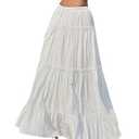 SOLY HUX Women's Maxi Skirt Drawstring Elastic Waist Ruffle Hem Long Flowy Skirts Pure White Small