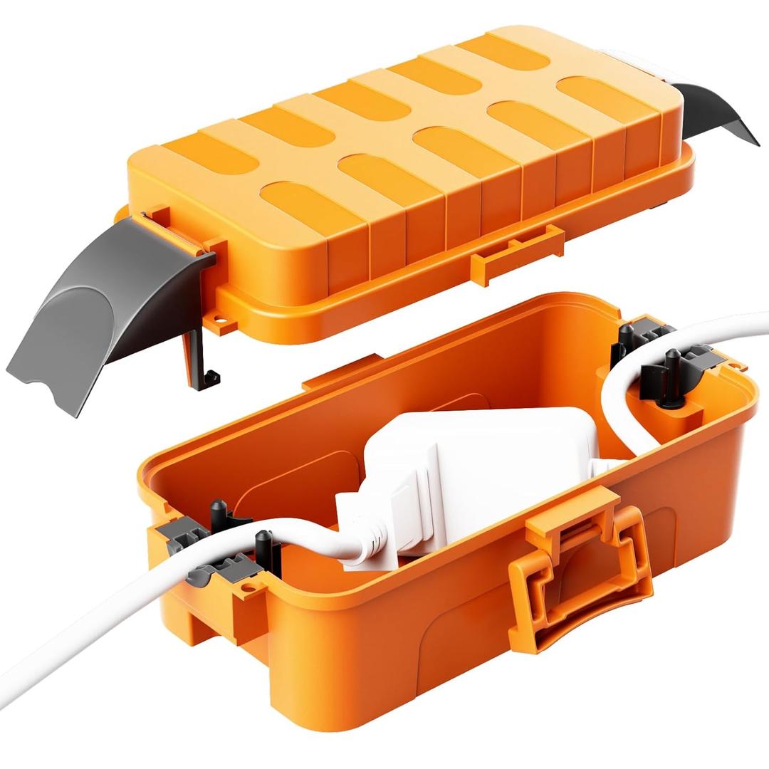 Flemoon Outdoor Electrical Box Waterproof w/Detachable Shield Covers, IP55 Waterproof Extension Cord Cover for Plug, Outlet, Halloween, Christmas String Lights, Weatherproof Connection Box, Orange