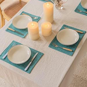 Home Brilliant Teal Placemats Set of 2 Heat Resistant Dining Table Place Mats for Kitchen Table Washable Cloth Placemat, 13 x 19 inches, Peacock