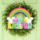 Easter Decorations Front Door Wooden Sign Happy Easter Hanging Decorations Mouse Bunny Woode Sign Welcome Hanging Sign for Spring Holiday Party Supplies