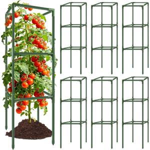 6 Pack Square Tomato Cages, 49.2" Large Upgraded Heavy Duty Steel Tomato Trellis Stakes, Garden Plant Support Cages Kit for Raised Garden Bed, Cucumber Trellis Vegetables and Climbing Plants