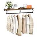 Wall Mounted Clothes Rack, Metal Garment Rack with Top Shelf, Laundry Storage Shelf with Hanging Rod, for Laundry Room, Bedroom, Entryway and Storage Room, Rustic Brown and Black TYM02BF