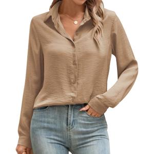 COUXILY Satin Button Down Shirts for Women Business Casual Long Sleeve Silk Blouses Womens Shirts Work Tops (S)