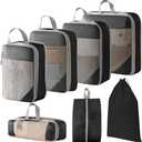 7pcs Compression Packing Cube for Suitcases Lightweight Luggage Organizers Bag Expandable Storage Travel Essentials Compression Bags for Carry on Suitcases, Black