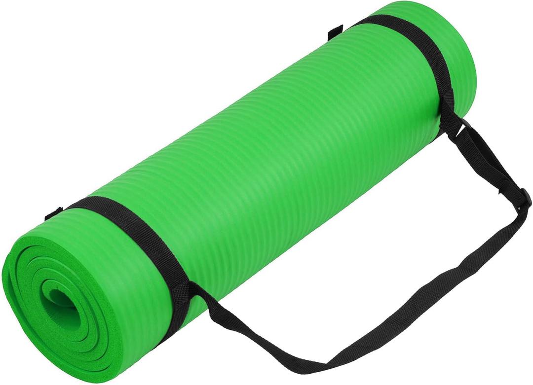 Yoga Mat, 1/2-Inch Extra Thick High Density Exercise Mat, Anti-Tear Exercise Yoga Mat with Carrying Strap, Suitable for Various Yoga Exercises (Bright Green)