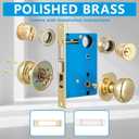 Tandefio 1 Set Double Cylinder Mortise Lock Gate Ornamental Iron Latch Set with 2-1/2" Backset 1" x 7-1/8" Faceplate Polish Brass (Right Hand Reverse)
