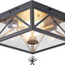 Adjustable Outdoor Motion Sensor Ceiling Light,10" Modern Industrial Design of Squares Flush Mount 2-Light with Clear Glass for Your Porch,Garage,Patio,Hallway,Entryway (Textured Black)