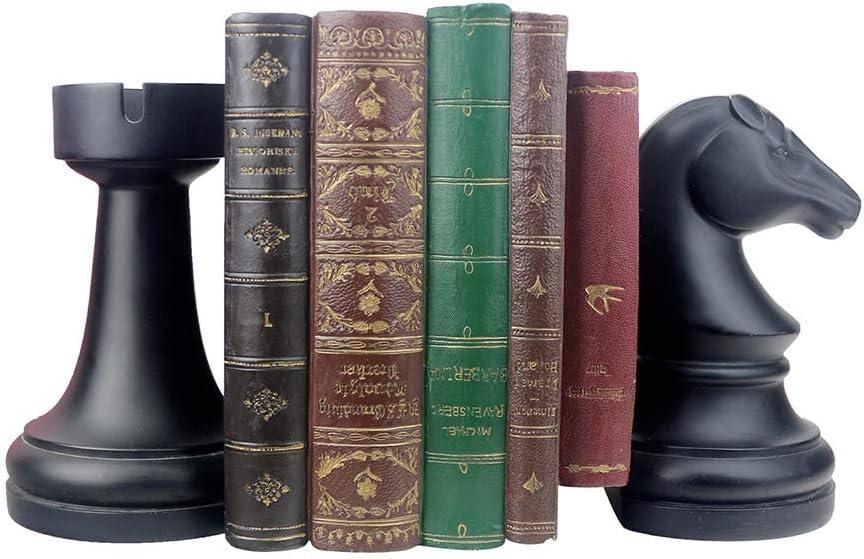 jinhuoba Decorative Bookends Chess Bookends, Black Heavy Book Ends Supports, Unique Book Kends Decor for Office Home Desk Bookrack, 7"(L) x4(W) x7(H), 1Pair/2Piece