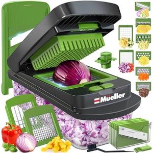 Set of 6 Mueller Pro-Series 10-in-1, 8 Blade Vegetable Chopper, Onion Mincer, Cutter, Dicer, Egg Slicer with Container, French Fry Cutter Potato Slicer, Home Essentials, Salad Chopper,Gray/Green Different Color Condition May Vary