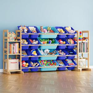 SpaceAid Toy Storage Organizer with 6 Shelves and 20 Bins, Toy Organizers Storage Bookshelf, Kids Bin Shelf Toys Box Bookcase for Bedroom Playroom Organization Room Decor, Blue and Navy Blue
