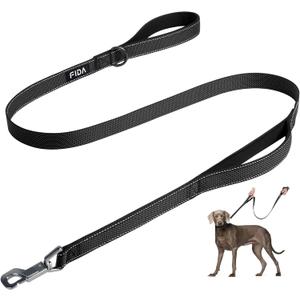 Fida 4 FT Heavy Duty Dog Leash with 2 Comfortable Padded Handles, Traffic Handle & Advanced Easy Snap Hook, Reflective Walking Lead for Large, Medium & Small Breed Dogs (4 FT x 1" Wide, Black)