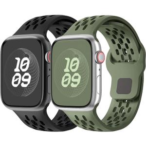 Sport Band for Apple Watch Band 44mm 46mm Ultra 49mm 45mm 40mm 41mm 38mm 42mm Men Women,Silicone Breathable Strap for Apple Watch Ultra/2/3/Series 11 10 9 8 7 6 5 4 3 SE/2nd/3nd,iWatch Bands (03-black/green)