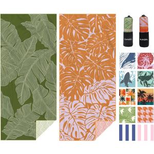 Eunzel 2 Pack Microfiber Beach Towel, Quick Dry Travel Towel Large Sand Free Towel for Beach, Camping, Swim Pool, Gym, Sports& Yoga 71"x32", Palm