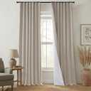 90 Inch Greige Linen Blackout Curtains, 90in Long Black Out Rustic Farmhouse Curtains for Bedroom Living Room, 50 Inch Wide, 2 Panel Set (Tan Beige)