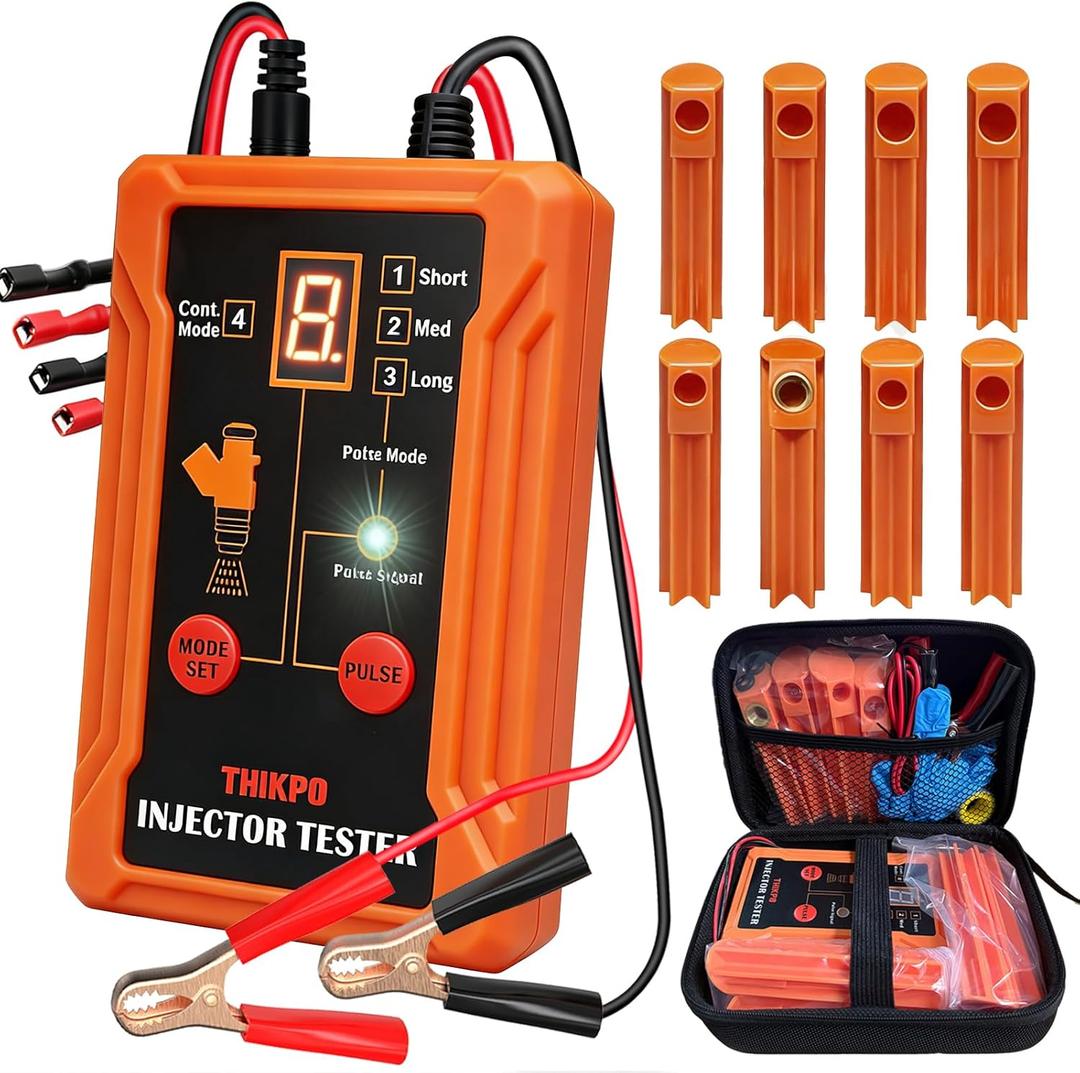 THIKPO Universal Fuel Injector Tester and Cleaner Tool Kit, DIY Cleaning Tool Kit, 8 Pulse Modes, 4 Wire Dual Channel for 2 Fuel Injectors, 8 Size Cleaning Adapters, 12V/5V Output Power
