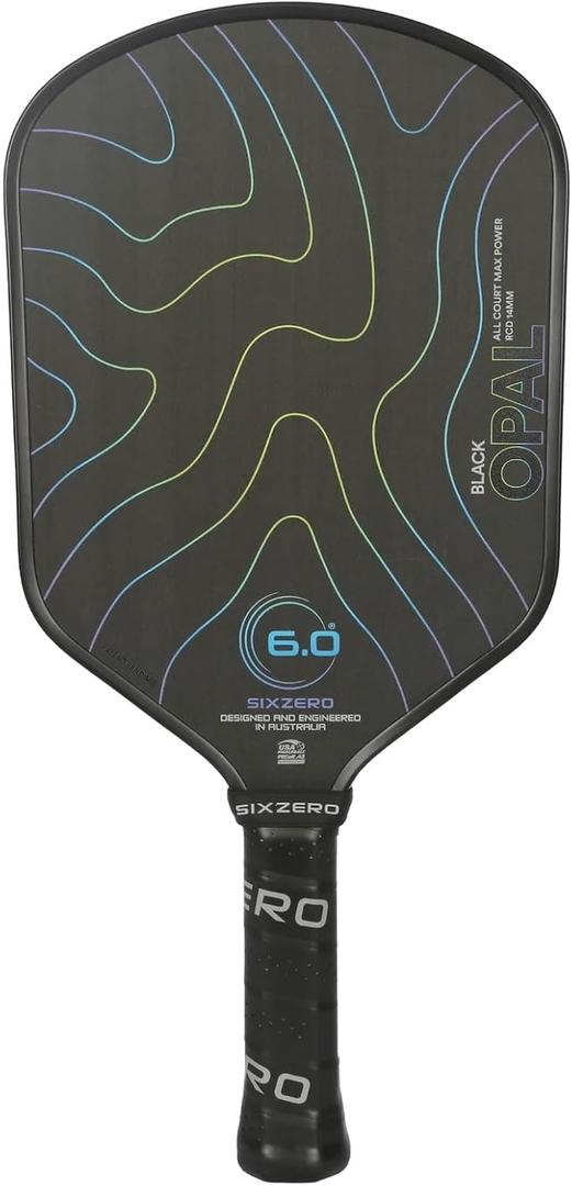 Six Zero Black Opal Pickleball Paddle | 14mm, Diamond Tough Raw Carbon Fiber & Aerospace Foam Core | Shock Shield Handle