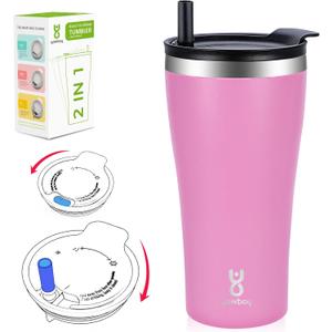 Yawbay Tumbler with Lid and Straw, 20 oz Travel Coffee Mug with 2-In-1 Lid, Spill Proof Tumbler with Straw, Stainless Steel Vacuum Iced Coffee Tumbler, Insulated Thermal Cup For Hot Cold Drinks (Pink)