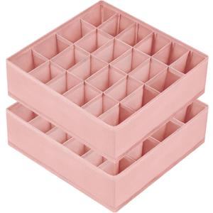 Joyoldelf Sock Organizer Drawer Organizer - 2 Packs Underwear Organizer, 24 Cells Collapsible Closet Organizers and Storage Sock Holders Organizers for Storing Socks, Ties, Belts (Pink)