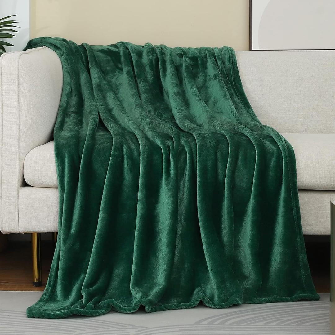 Forest Green Flannel Fleece Throw Blanket Throw Size(50 by 60 Inches),Green Throw Blanket for Couch Sofa Bed 280GSM,Super Soft Plush Cozy and Lightweight Warm Bed Blanket for All Season