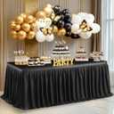 Wish Care 6ft Long Black Table Skirt for Rectangle Tables Decorations - Wrinkle Resistant Polyester Pleated Table Skirting Desk Skirts for Office Baby Shower Birthday Party Wedding Banquet