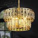 Tunkayli 16" Gold Crystal Chandelier 4-Light Modern Round Glass Pendant Ceiling Light Fixture 2-Tier Luxury K9 Crystal Chandeliers for Dining Room, Kitchen Island, Living Room Bedroom