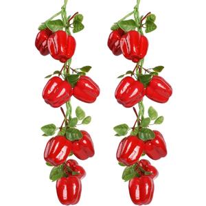 Artificial Hanging Bell Pepper String 2Pcs, Simulated Lifelike Hot Chili Vegetable Fruit Garland Vine for Home Kitchen Fruit Shop Supermarket Farm Party Wall Decoration