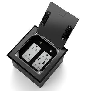 Vagueior Recessed Flat Hidden Floor Electrical Outlet Box Kit,Stainless Steel Cover with 4 * 20A Tamper-Resistant Receptacle Outlet and 5V/4.8A USB Port,UL Certified,Black