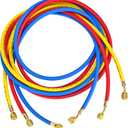 Upgrade 22988 1/4" Refrigerant Charging Hose,96"(8FT), Standard 1/4" Flare Fittings, for R410A, R134A, R22 and All Common Refrigerants, Yellow/Red/Blue (Set of 3)