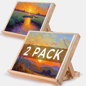 koseibal Art Easel for Painting, Tabletop Wooden Easel StandAdjustable Angle Portable Easel for Canvas, Ipad, Book, Artwords Display 2 Pack