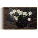 VIYYIEA Framed Canvas Wall Art Home Decor Vintage Botanical Print White Roses in Vase Rustic Farmhouse Flower Wall Decor Mid Century Pictures Decor Art Prints Floral Room Decor for Living Room 24x36in